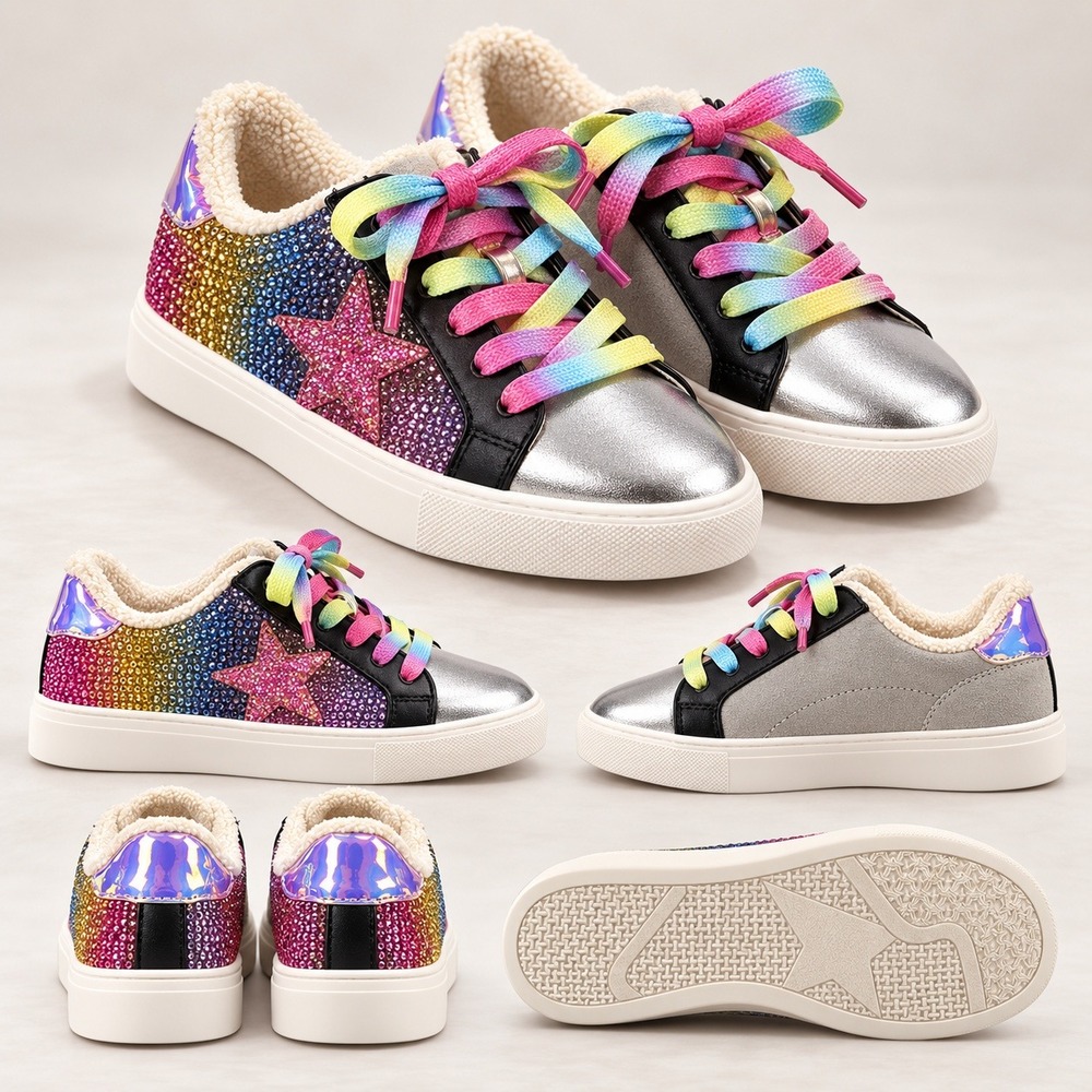 Steve Madden Rezume Girls Size 5 Rainbow Rhinestone Star Sneakers NWT